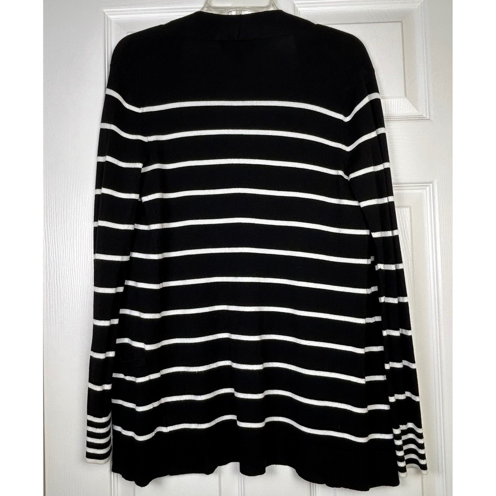 EXPRESS Open Front Long‎ Sleeve Womens Cardigan Sweater Small Black White Stripe - Picture 2 of 7